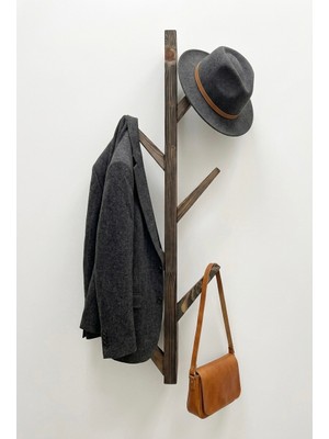 O&a Wood Doğal Ahşap Vestiyer, Dekoratif 6 Askılı Portmanto, Vintage Elbise Askısı Siyah