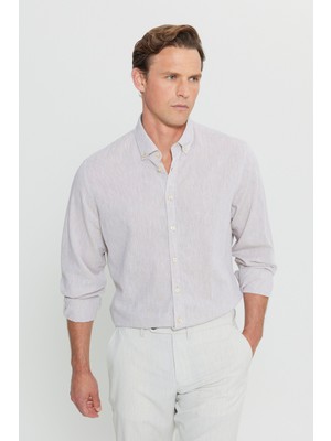 Altınyıldız Classics Pamuklu Keten Comfort Fit Düğmeli Yaka Armürlü Gömlek