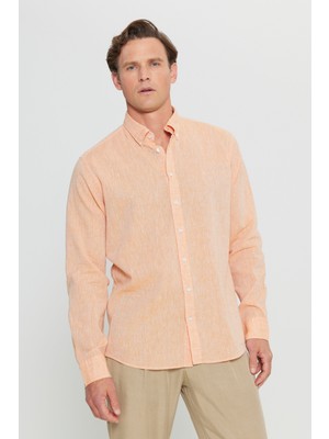 Altınyıldız Classics %100 Keten Comfort Fit Rahat Kesim Düğmeli Yaka Gömlek