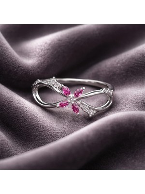 Jane Silver 925 Ayar Gümüş Pembe Dallı Yüzük