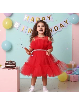 Balkan Göğüs Tüllü Kısa 5-10 Yaş Abiye Elbise