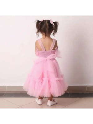 Balkan Göğüs Tüllü Kısa 5-10 Yaş Abiye Elbise