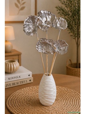 Yapay Çiçek Sitesi Kuru Çiçek Doğal Mushroom (Mantar) 28 cm 5li Gümüş