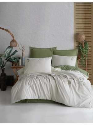 Şaheser Home Collection Botanic Nakışlı Nevresim Takımı, %100 Pamuk Çift Kişilik 6\'lı Set (200X220 NEVRESIM-240X260 Çarşaf)