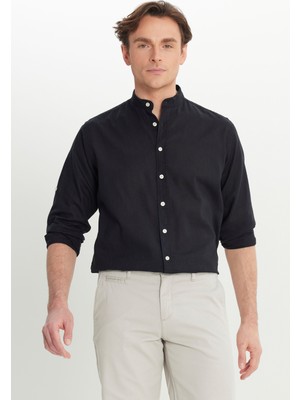 Altınyıldız Classics Erkek Siyah Comfort Fit Rahat Kesim Hakim Yaka Gömlek