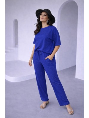 Kaside Kadın Taşlı Kısa Kol Beli Lastikli Bağlamalı Ikili Takım KSD-8636