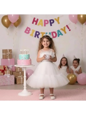 Balkan Göğüs Tüllü Kısa 5-10 Yaş Abiye Elbise