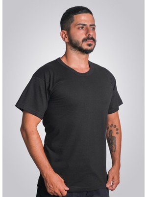 Okapi Bisiklet Yaka Kısa Kol Penye T-Shirt Siyah