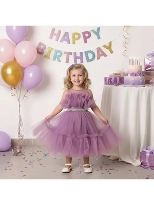 Balkan Göğüs Tüllü Kısa 5-10 Yaş Abiye Elbise