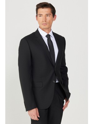 Altınyıldız Classics Erkek Siyah Slim Fit Dar Kesim Düz Siyah 8 Drop Su Geçirmez Nano Takım Elbise