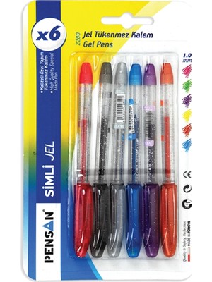Pensan Altın Renkli Simli Kalem Jel Glitter 1,0 Mm 6 Adet Tükenmez Kalem Seti
