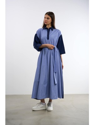 HANIQA Çizgili Polo Yaka Elbise | 25262 | 44-50