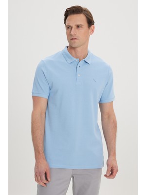 Altınyıldız Classics Erkek Açık Mavi Slim Fit Dar Kesim Polo Yaka %100 Pamuk Kısa Kollu Tişört