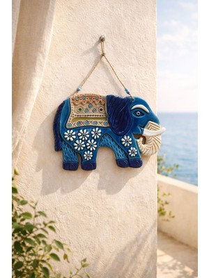 Marena Home Büyük Boy Seramik Fil Duvar Süsü 22X33 Cm, Bohem Dekoratif El Yapımı, Renkli Fil Figürlü