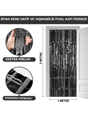 İlanib Ticaret Ekstra Metalize Parlak Saçaklı Arka Fon Perde Siyah