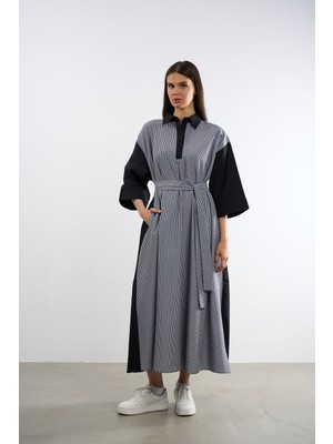 HANIQA Çizgili Polo Yaka Elbise | 25262 | 44-50