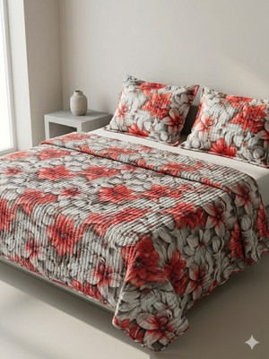 Fugo Concept Ultrasonik Kapitoneli Çift Kişilik Yatak Örtüsü 240X260 cm | 5d Kabartmalı Çiçek Desenli | 2 Adet 50X70 Yastık Kılıfı Dahil | Premium Şık & Modern