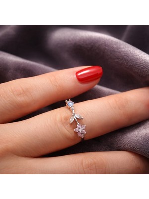 Jane Silver 925 Ayar Gümüş Renkli Dallı Yüzük