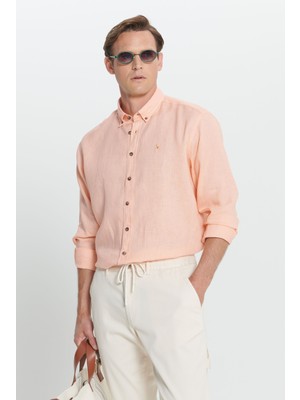 Altınyıldız Classics Comfort Fit Rahat Kesim %100 Keten Düğmeli Yaka Gömlek