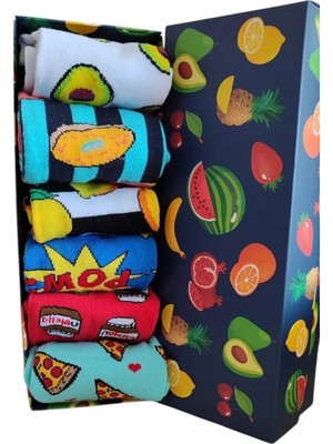 Famemus Accessory 6 Çift Renkli Desenli Unisex Çorap Seti – Eğlenceli ve Renkli Tasarımlar