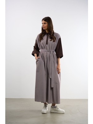 HANIQA Çizgili Polo Yaka Elbise | 25262 | 44-50