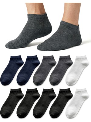 10'lu Pamuklu Dikişsiz Düz Gündelik Klasik Erkek Kadın Sneaker Çorap, Bilek Boy Kısa Spor Koşu Yürüyüş Çorabı 3007