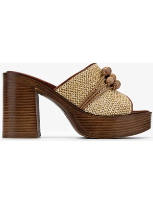 Valmenti Kadın Deri & Tekstil Bej Topuklu Terlik 1141 551 Bn Trlk Y26 Beıge Wıcker