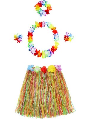Epilons Yetişkin ve Çocuk Uyumlu Luau Aloha Hawaii Kolye Renkli Etek Taç ve Bileklik Seti