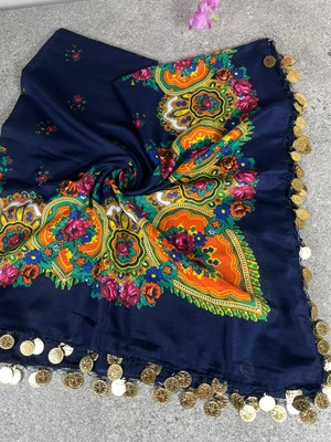 Sobe Hediyelik Mardin Yazması Çiçek Desenli Pullu Başörtüsü – 100X100 cm