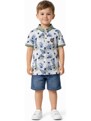 Mco Kids Erkek Çocuk Düğme Kapamalı Yaprak Desenli Yeşil Renk Polo Yaka Tişört