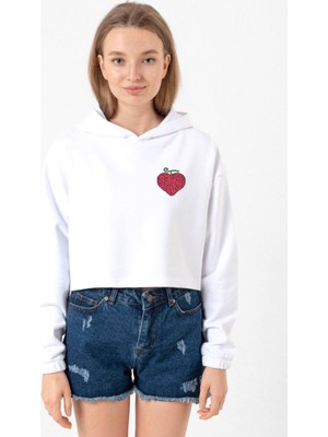 Tshirthane One Piece Anime Ope Ope Devil Fruit Beyaz Optik Kadın Crop Kapşonlu