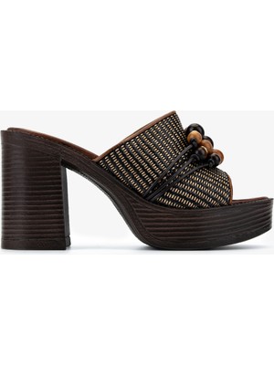 Valmenti Kadın Deri & Tekstil Kahverengi Topuklu Terlik 1141 551 Bn Trlk Y26 Brown/beıge Black