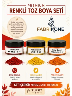 Fabrikone 3'lü Set Premium Parafin Soya Wax Toz Mum Boyası Hobi Seti - 5 cc (Kırmızı, Sarı, Turuncu) BKFAB3KSRT5G