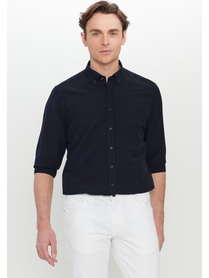 Altınyıldız Classics Slim Fit Dar Kesim Düğmeli Yaka Armürlü Gofre Desenli Gömlek
