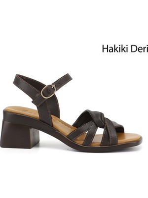 Gönderi(r) Kadın Kahve  Bilek Bağlı Kalın Topuklu Hakiki Deri Sandalet