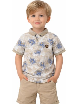 Mco Kids Erkek Çocuk Düğme Kapamalı Yaprak Desenli Sarı Renk Polo Yaka Tişört
