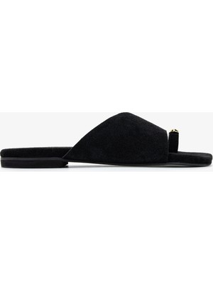 Valmenti Kadın Hakiki Deri Siyah Süet Düz Terlik 1141 415 Bn Trlk Y26 Black Suede