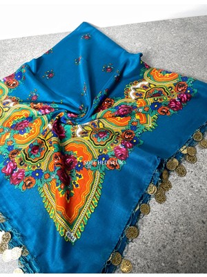 Sobe Hediyelik Mardin Yazması Çiçek Desenli Pullu Başörtüsü – 100X100 cm