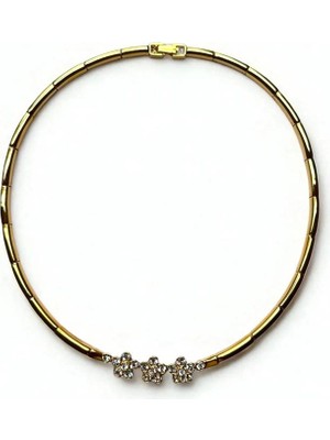 Petek Aksesuar Taşlı Çiçek Choker Tasma Kolye