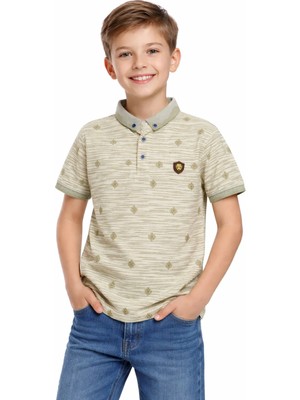 Mco Kids Erkek Çocuk Armalı Desenli Düğme Kapamalı Sarı Renk Polo Yaka Tişört