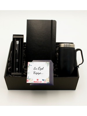 As Gift Siyah Defter & Siyah Bardak Termos & Siyah Roller Kalem Hediye Seti