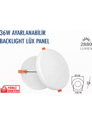 Lampist 36W Çerçevesiz Ayarlanabilir Lüx LED Panel 6500K