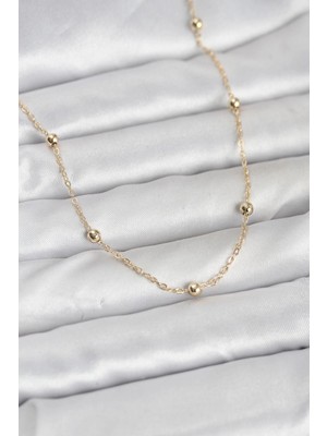 İlanib Ticaret cm 14K Gold Renk Pirinç Top Zincirli 60 cm Kadın Kolye
