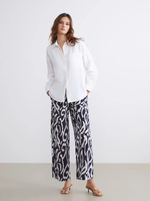 Lc Waikiki Yeni Sezon Beli Lastikli Desenli Geniş Paça Kadın Pantolon