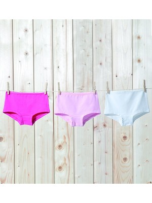 Blackspade 1295 Kız Çocuk 3'lü Boxer Paket %95 Pamuk Nefes Alabilir Kumaş Beyaz Pembe Fuşya