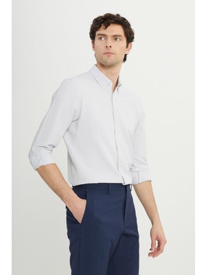 Altınyıldız Classics Erkek Taş Slim Fit Dar Kesim Düğmeli Yaka Armürlü Gofre Desenli Gömlek