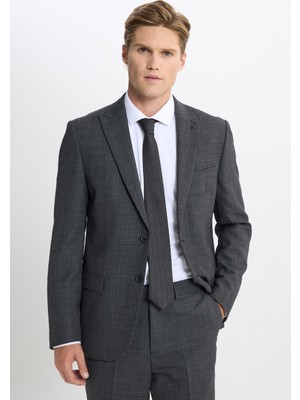 Altınyıldız Classics Erkek Antrasit Taşınabilir Torbalı Slim Fit Mono Yaka Desenli Takım Elbise