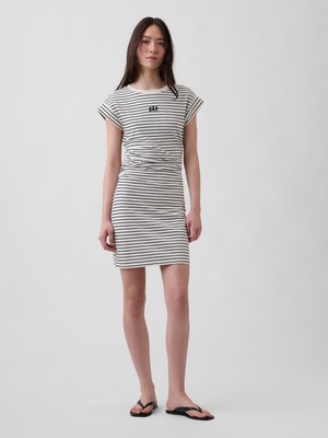 Gap Kadın Beyaz Gap Mini Logo Ruched T-Shirt Elbise