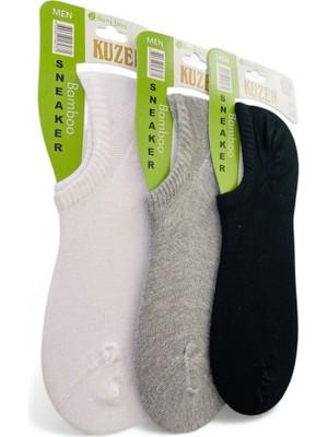 Miyakidsworld Erkek-Kadın Sneaker Çorap Bambu Dikişsiz 3'lü-Esnek-Nefes Aldıran(Gri-Beyaz-Siyah Renk)