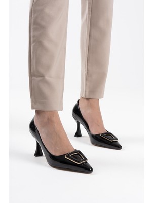 Zerenyus Menton Premium Stiletto Siyah Rugan 7 cm